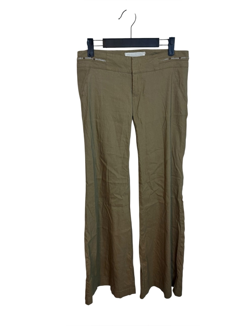 Ya-Ya Beige Linen Low Rise Flare Bohemian Pants